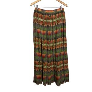 Cambridge Dry Goods Vintage Colorful Printed Pleated‎ Aztec Maxi Skirt